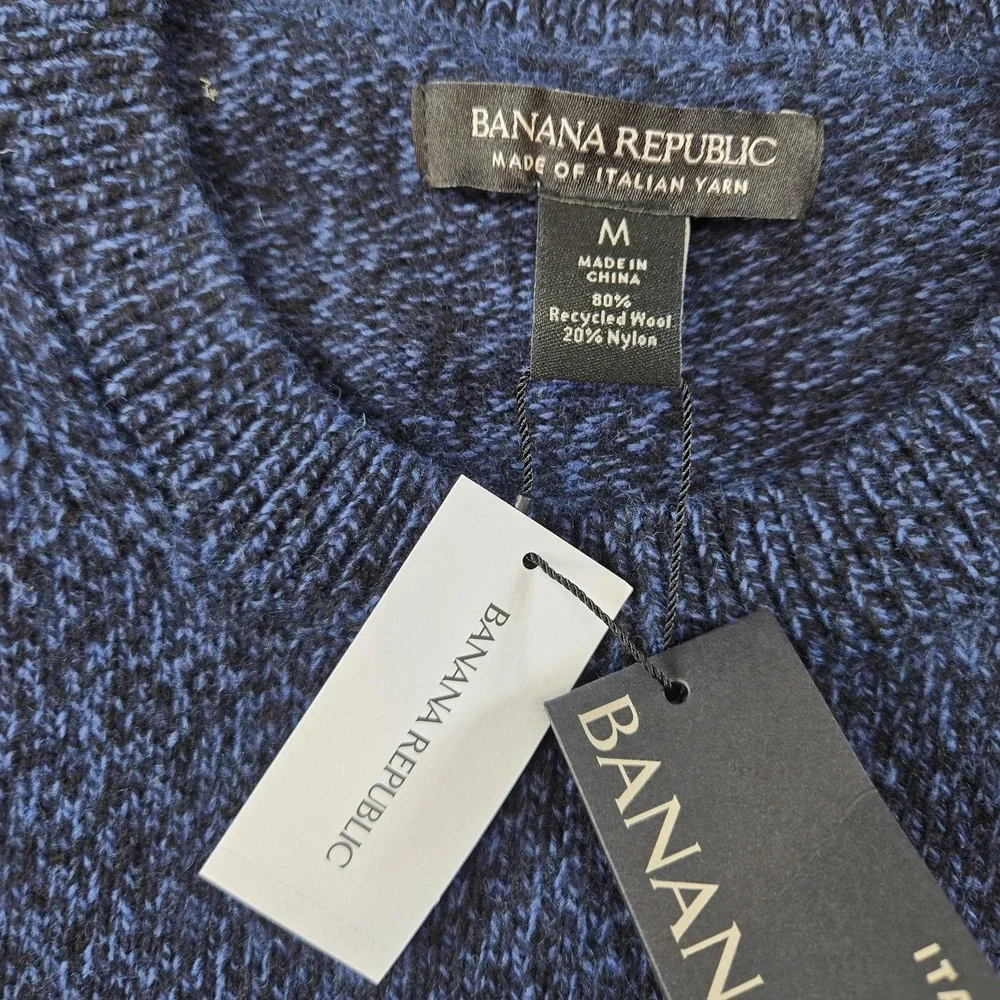 Banana Republic Sweater Mens M Blue‎ Crew Neck Pullover Chunky-Knit Wool Nylon